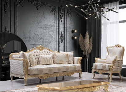 Königliches Sofa Set Wohnzimmer Sessel Couchtisch 3+1 Tisch